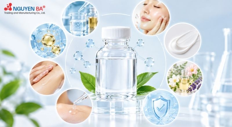 Dipropylene Glycol hỗ trợ tăng khả năng hòa tan, giữ ẩm và cải thiện kết cấu mỹ phẩm.